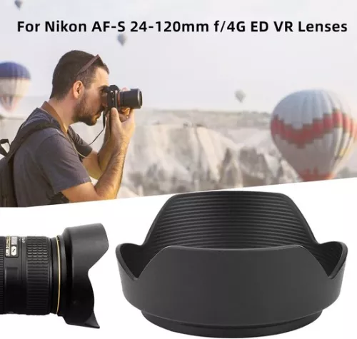 merkloos Zonnekap HB-53 Zwarte plastic zonnekap voor Nikon AF S 24-120mm F 4G ED VR lenzen met inhoud. (8785310189271)