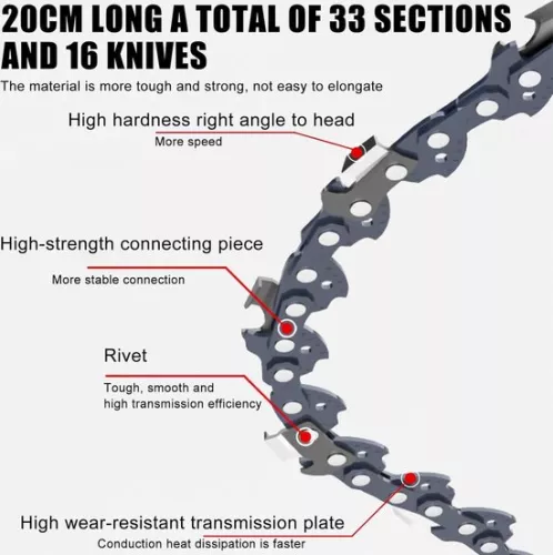 merkloos Zaagketting 20 cm 11 mm 33 TG compatibel met Einhell ForteXXA 18-20 TH & GC-LC 18-20 Li T - Ketting met lage terugslag - WORX WG349E.9. (6152356614661)