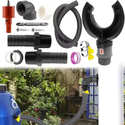 Regenwateropvangbak - regenton, aansluitset voor daken tot 80 m² - geschikt voor leidingen van 70 - 110 mm