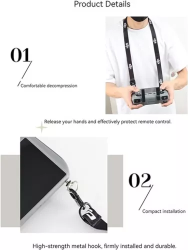 Genric Universele draagriem compatibel met DJI RC/RC PRO/RC 2, universele gespband voor Mini 4 Pro/Mini 3 Pro/Mavic 3 Pro/Air 2S/Air 3 scherm afstandsbediening drone accessoires, 76-140 cm, zwart. (4910843434343)