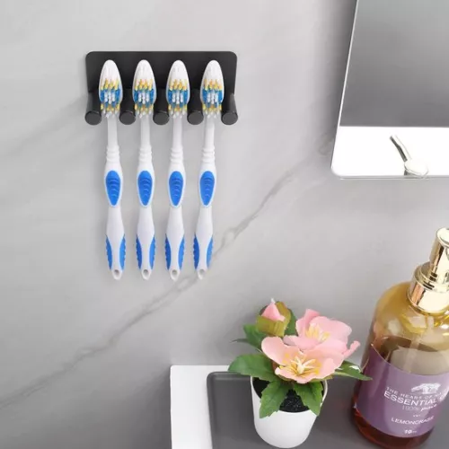 Tandenborstelhouder van roestvrij staal zonder boren - Bevestigbare tandenborstelhouder - Vervangende tandenborstels - Matzwart