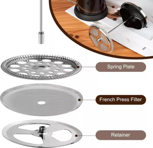 merkloos Vervangende filterzeef voor French Press 1 liter - RVS koffiepersfilter - Vervangende filterzeef met gaas - Koffieperszeef - 1000 ml - 8 kopjes (8785310229946)