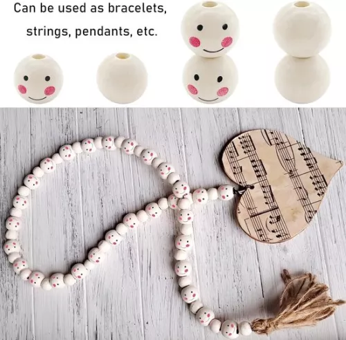 merkloos Set van 20 mm ronde, natuurlijke houten kralen met gezichtje - 60 stuks houten kralen met gezichtjes (9505697343344)