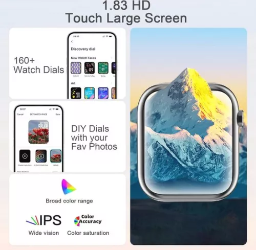 merkloos Smartwatch voor mannen en vrouwen met Bluetooth, 1,83 inch HD, 110+ sportmodi, slaapmonitor, SpO2, hartslagmeter, IP68, fitnesshorloge voor iOS en Android (6152605831863)