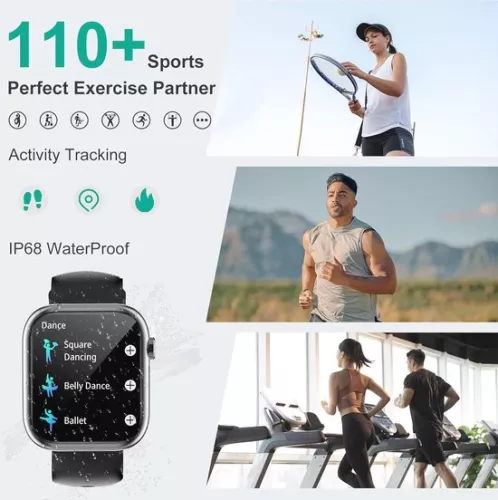 merkloos Smartwatch voor mannen en vrouwen met Bluetooth, 1,83 inch HD, 110+ sportmodi, slaapmonitor, SpO2, hartslagmeter, IP68, fitnesshorloge voor iOS en Android (6152605831863)