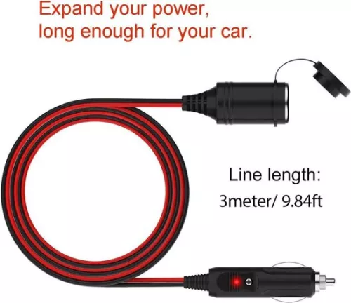 merkloos Verlengkabel voor sigarettenaansteker - 3 m waterdicht - 20 AWG - 15A zekering - 12V/24V - DC-adapter voor boot en motorfiets (8785305910729)