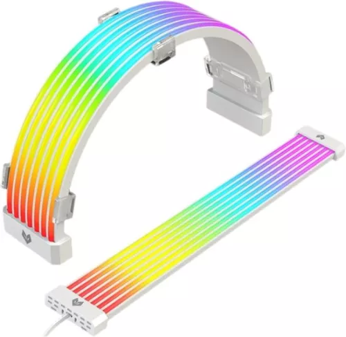 RGB-stroomverlengkabelset - 24-pins ATX-kabel - Gesynchroniseerde voedingskabel met LED - Zachte siliconen slang