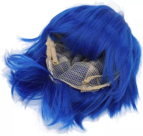 merkloos Korte, pluizige, blauwe anime cosplay-feestkostuum met synthetisch haar. (6151923685653)