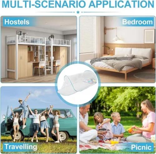 merkloos Muggennetbed - Opvouwbaar muggennet - L200 x H56 x B80 cm - Pop-up muggennetbed - Muggennettent - Muggennet - Koepel - Muggennet - Pop-up bedtent - Anti-muggen, geen installatie nodig - Geschikt voor kamperen, tuin, opvouwbaar reisbed (8410900083584)