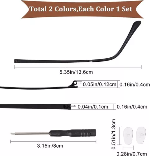 merkloos Vervangende brilpootjes | Brillenpootjes | Universele brilmontuurvervanging met schroevendraaier en ring | HTML-inhoud | 4 stuks | 2 kleuren. (8785310236388)