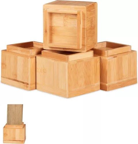 Set van 4 meubelverhogers van 8,5 cm voor tafels, stoelen en ander meubilair, H x B x D 10 x 11,5 x 11,5 cm, naturel, set van 4.