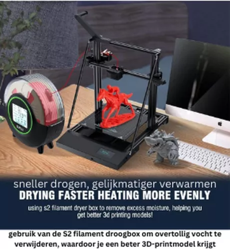 Jacer SUNLU S2 FDM 3D-printer filamentdroger, snel en gelijkmatig drogend, ingebouwde ventilator, 360° verwarming, 4,6-inch touchscreen, filamentdroger (8721098680647)