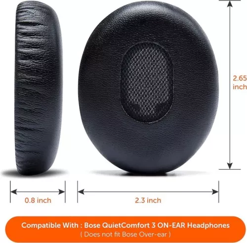 merkloos Vervangende oorkussens voor Bose QuietComfort 3 - Duurzaam leer - Zacht traagschuim - Extra dik - Compatibel met Bose QC3 On-Ear hoofdtelefoon - Zwart (8785304875401)