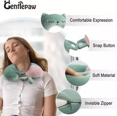 merkloos Zacht traagschuim nekkussen voor volwassenen en kinderen - U-vormig reiskussen voor thuis, op kantoor, op de camping en op reis - Groen (7595980995802)