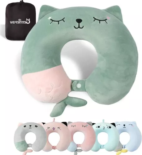 merkloos Zacht traagschuim nekkussen voor volwassenen en kinderen - U-vormig reiskussen voor thuis, op kantoor, op de camping en op reis - Groen (7595980995802)