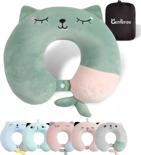 Zacht traagschuim nekkussen voor volwassenen en kinderen - U-vormig reiskussen voor thuis, op kantoor, op de camping en op reis - Groen