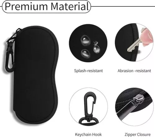 merkloos Brillenkoker, zachte zonnebrillenkoker, met riemclip, ultralicht neopreen brillenkoker met rits, zonnebrillentas voor stijlvolle draagbare reisbrillen (8410900986533)
