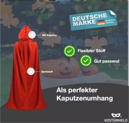 Merkloos Halloween vampier kostuum cape - rood & zwart - cape met capuchon voor kinderen & volwassenen - dames & heren (8785300201815)