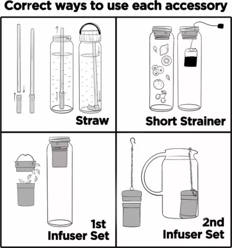 Drinmoaer 1 liter glazen drinkfles met bamboe deksel en sleeve voor losse thee, theefles met zeefje voor onderweg, glazen waterfles 1 l (bloem) (8998339533110)
