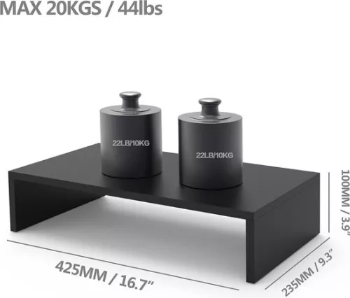 merkloos Monitorstandaard met houten verhoger voor pc, laptop, scherm en printer voor bureaus - 425x235x10cm - Max. belasting: 15 kg, zwart (8785297097330)