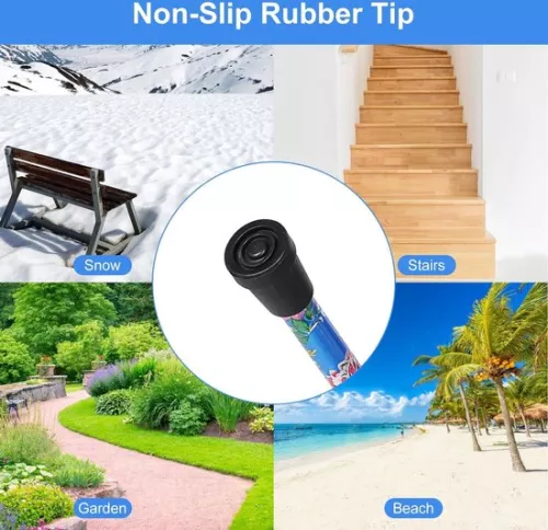 merkloos Opvouwbare wandelstok - 5 niveaus verstelbaar - Lichtgewicht en draagbaar - Polsband en T-handgreep - Ouderen en gehandicapten - Blauwe bloemenprint (6152926816877)