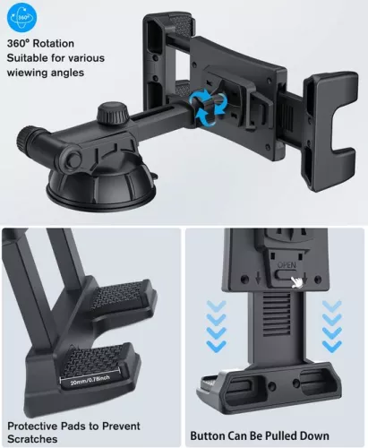 merkloos Tablet-, voorruit- en dashboardhouder, 360 graden draaibaar, compatibel met iPad Mini/Pro/Plus, formaat 4,7 - 12,9 inch (5487569271136)