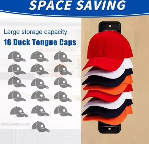 merkloos Hoedenstandaard voor wandmontage - Zelfklevende hoedenstandaard voor 16 hoeden - Zwart. (8785308356043)