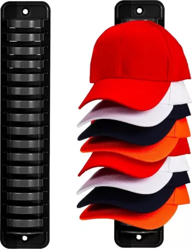 Hoedenstandaard voor wandmontage - Zelfklevende hoedenstandaard voor 16 hoeden - Zwart.