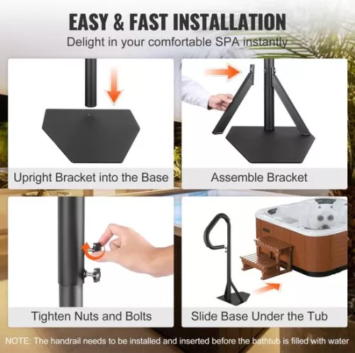 Merkloos Whirlpoolleuning 272 kg Draagvermogen Spa-leuning van aluminiumlegering Zwembadleuning in hoogte verstelbaar van 122,92 tot 160 cm Handgreep Instaphulp 360° draaibaar voor zwembaden Whirlpools (6097715418422)