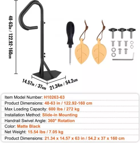 Merkloos Whirlpoolleuning 272 kg Draagvermogen Spa-leuning van aluminiumlegering Zwembadleuning in hoogte verstelbaar van 122,92 tot 160 cm Handgreep Instaphulp 360° draaibaar voor zwembaden Whirlpools (6097715418422)