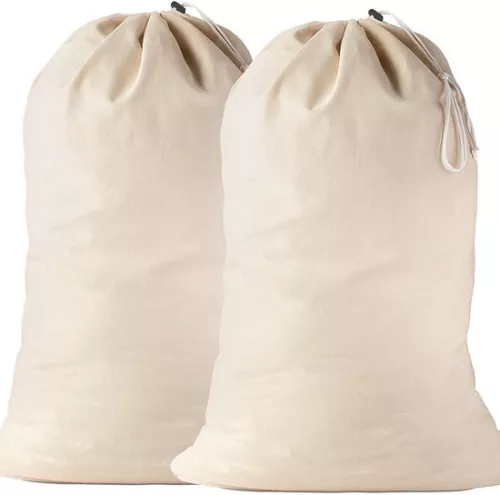 Set van 2 waszakken 91,5 x 61 cm 100% katoen - Extra grote, stevige waszak - Reiswasverzamelaar Herbruikbare wasbox Kledingzak Opbergruimte