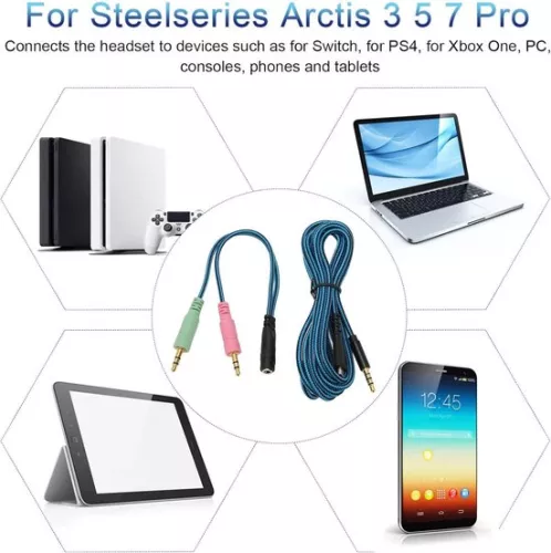 merkloos Vervangende hoofdtelefoonkabel met Y-adapter - AUX-kabel voor Steelseries Arctis 3/5/7/Pro. (6152349734796)