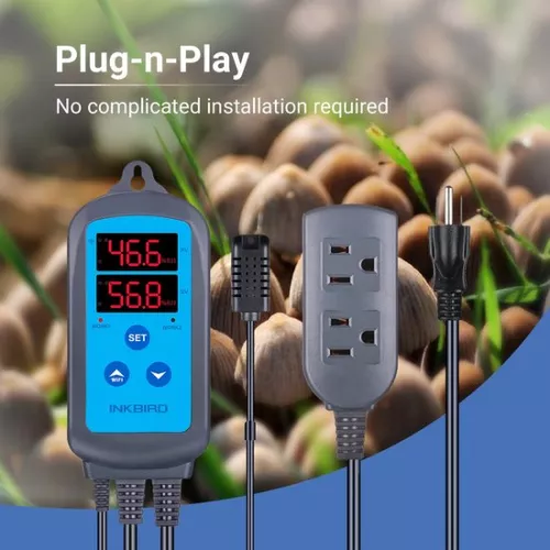 IHC-200 Wi-Fi-vochtigheidsregelaar met slimme app-bediening, dubbel digitaal display en aansluiting voor hygrometer