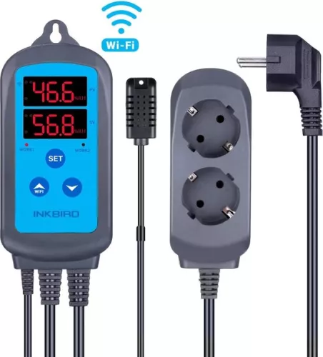 merkloos IHC-200 Wi-Fi-vochtigheidsregelaar met slimme app-bediening, dubbel digitaal display en aansluiting voor hygrometer (6152824250230)