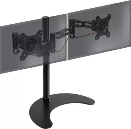 Dubbele vrijstaande pc-monitorbeugel - Verstelbare hoogte - Arm voor 2 led-lcd-schermen van 13-27 inch - Vrijstaande computermonitorstandaard