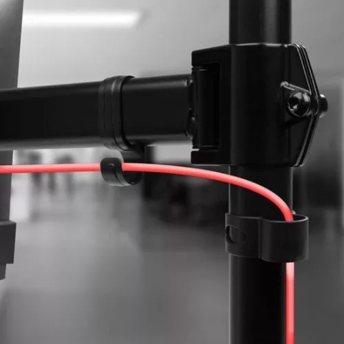 merkloos Dubbele vrijstaande pc-monitorbeugel - Verstelbare hoogte - Arm voor 2 led-lcd-schermen van 13-27 inch - Vrijstaande computermonitorstandaard (8721085200674)