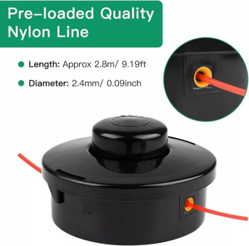 merkloos Universele grastrimmerkop M10 x 1.25 LHF benzinetrimmer spoelkop vervanging met 1,6 mm x 30 m ronde grastrimmerdraad (6151902965950)