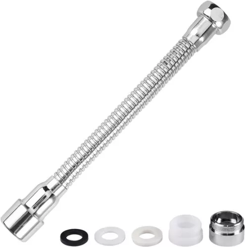 Allecto Plus - Flexibele universele kraanverlenger 20 cm voor keukenkraan - Draaibaar - Verlengstuk voor wastafel - Badkamer en toilet - 360° draaibaar