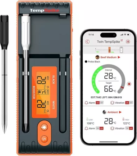 Twin TempSpike vleesthermometer draadloos 150m Bluetooth met display - Geschikt voor oven en grill - Vaatwasmachinebestendig