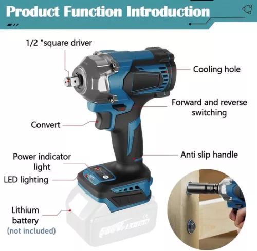 merkloos Accu-slagmoersleutel 18V compatibel met Makita - 700 Nm 1/2 inch borstelloos - accu-sleutel met doppen - accu-schroevendraaierset (9501829291132)