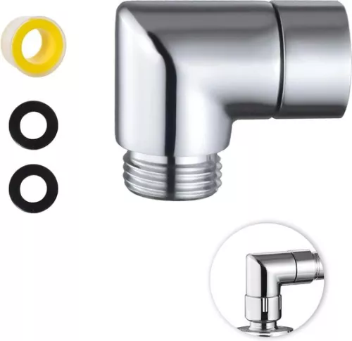 Hoek voor handdouche-adapter - 90 graden - massief messing - doucheslangadapter - douchearm-aansluiting - ringen.