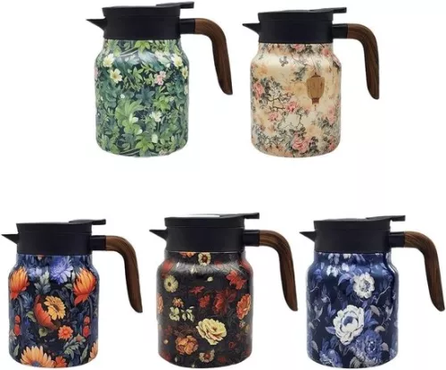 Merkloos Raidley Vintage theepot met bloemenpatroon, Doresty thermoskan, nieuwe Raidley Vintage theethermoskan met infuser (2025), mini-koffiekan, roestvrijstalen thermoskan met deksel voor warme dranken, 1000 ml (9593626241915)