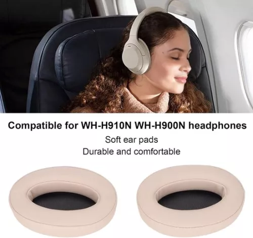 merkloos Oorkussens van zacht traagschuim en proteïneleer - Vervangende oorkussens voor Sony WH-H900N WH-H910N - Verbeterde geluidsisolatie - Hoofdtelefoon in beige. (8785310546579)