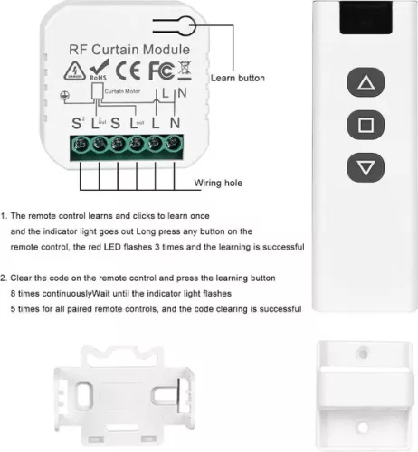 merkloos Draadloze rolluikbediening retrofit kit - slimme rolluikschakelaar - draadloze schakelaar 230 V - rolluiken, zonwering, zonneschermen - RF afstandsbediening. (6152353835830)