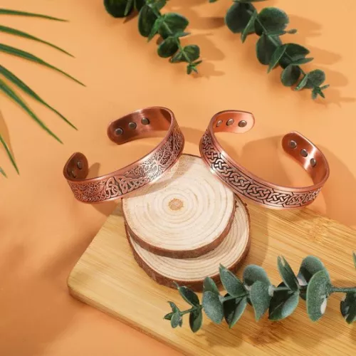 merkloos Allecto Plus - Magnetische koperen armbanden met boom- en Keltisch design - 3500 Gauss - Verstelbaar - 9 magneten - Voor mannen en vrouwen - 2 stijlen (8785327299482)