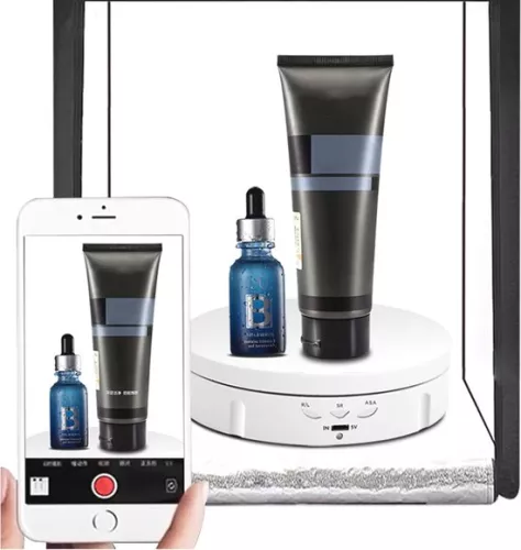 merkloos 360 graden elektrisch draaiplateau voor product- en sieradenpresentatie - Professioneel fotografieplatform, tot 100 kg, wit/zwart (6152532614690)