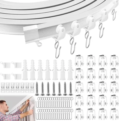 Flexibele plafondgordijnrail van 4 meter, gebogen - geruisloos rollend - ruimteverdeler - camper - douchegordijn - gordijnrailsysteem voor ziekenhuizen.