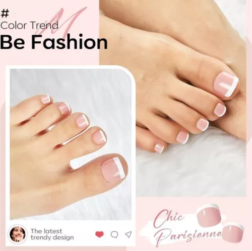 merkloos 24 stuks glanzende, opplakbare korte Franse vierkante teennagels met volledige dekking - Kunstteennagels voor vrouwen (12 maten) (6154524519549)