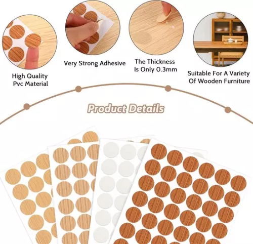 merkloos 216 zelfklevende schroefgatstickers 21 mm - afdekkapjes voor meubels - schroefdopjes - hout - kledingkast - kasten - 4 kleuren. (8785310499202)
