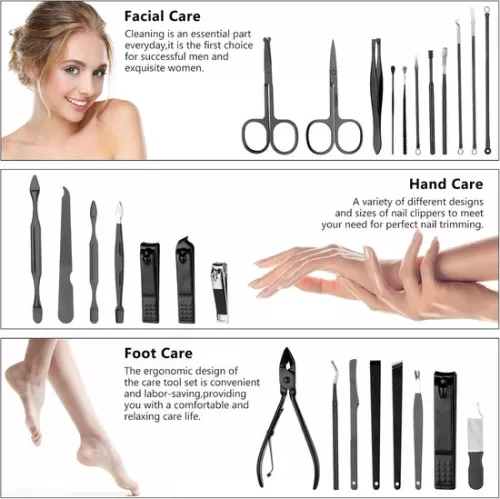merkloos 26-delige nagelset, manicureset voor dames en heren - pedicureset, nagelkoffer, nagelschaarset, nagelverzorgingsset voor heren met nagelknipper, nagelschaar en nagelvijl, zwart. (6152114186195)